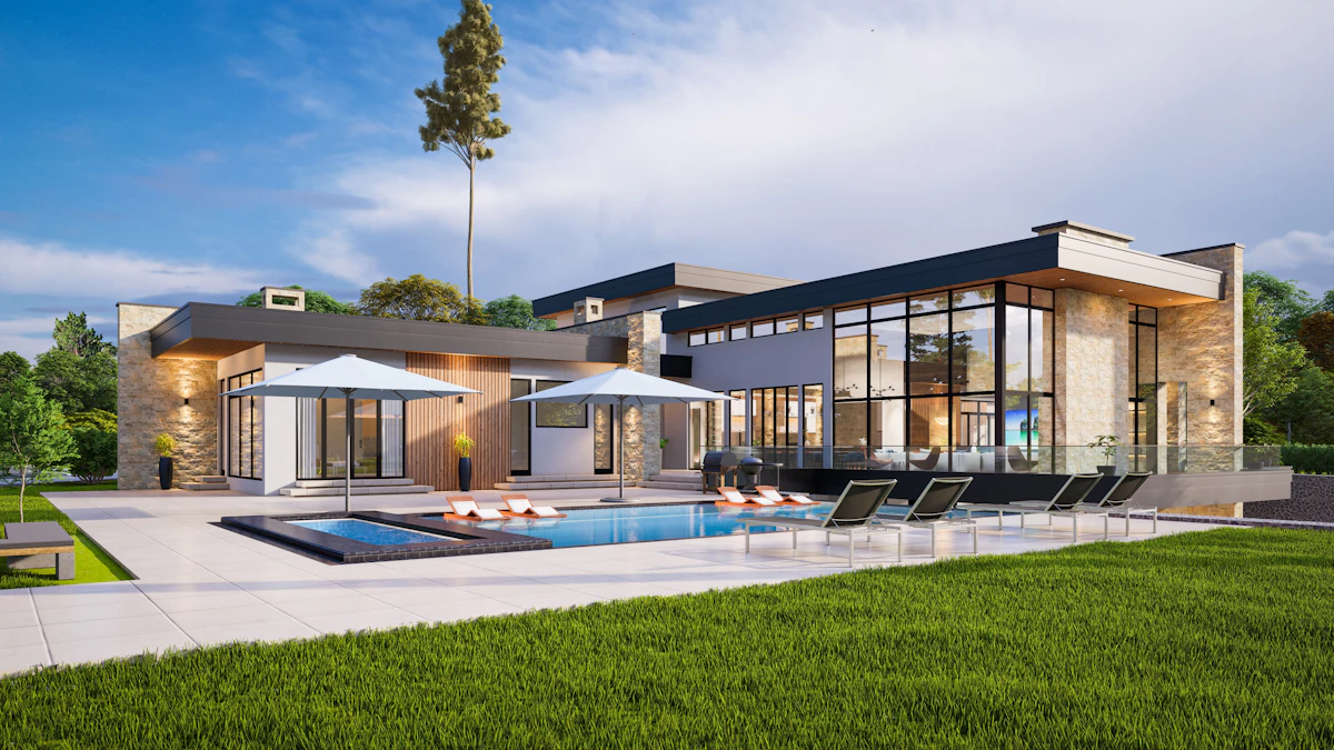 Contemporary house with pool and loungers
